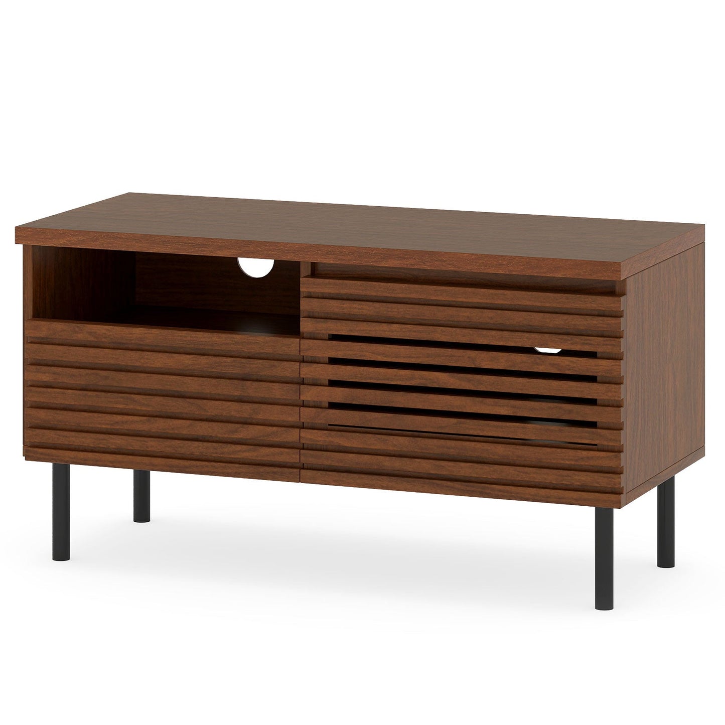 Mid Century Fluted TV Stand for 40 Inch TV Modern Entertainment Center with Open Compartment-Walnut