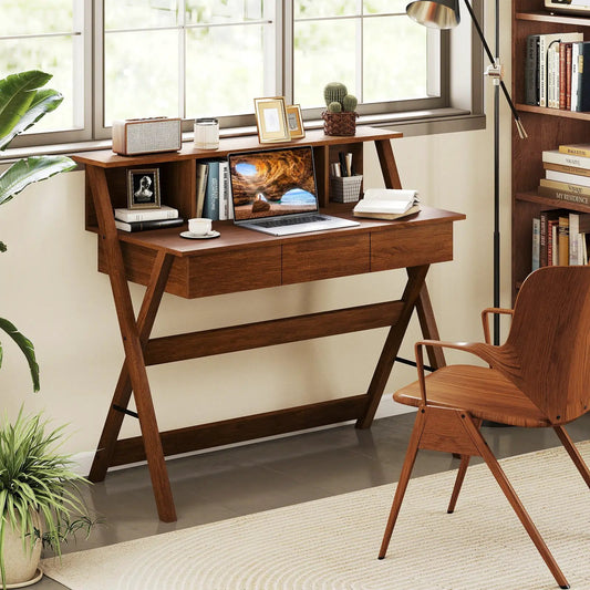 Mid Century Oak Desk with monitor stand and 3 storage drawers, home office by DirectDeals on Tampa Home & Garden Store