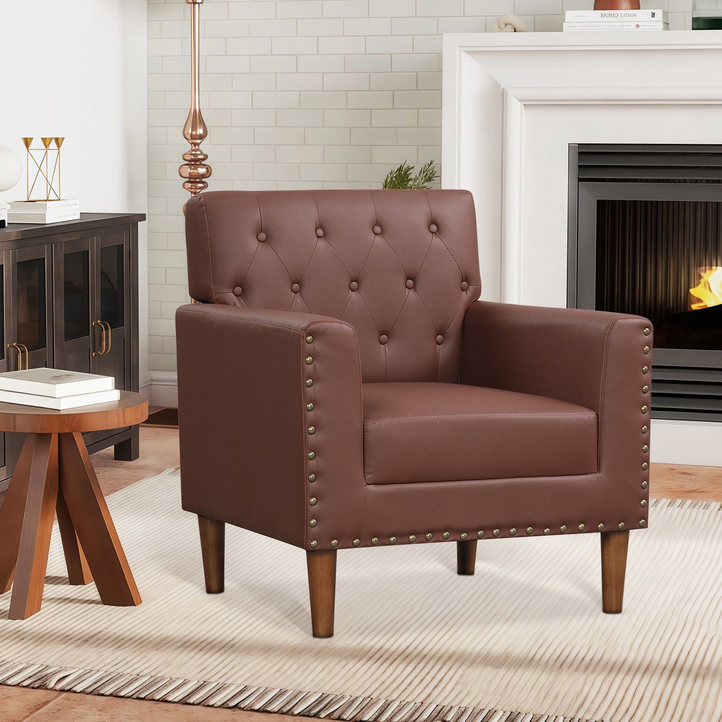 Mid Century Modern Accent Chair with Button Tufted Decoration and Rivets