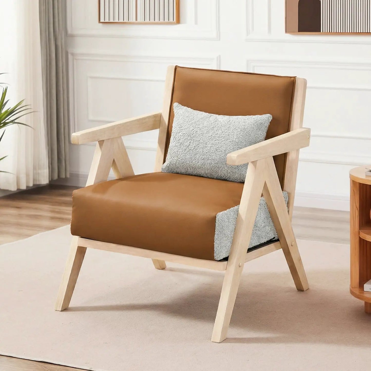 Mid Century Modern Accent Chair Rubber Wood Frame