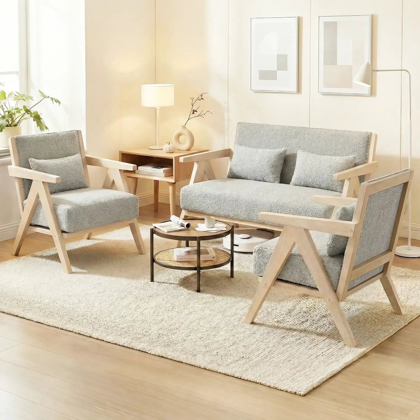 Mid Century Modern Accent Chair Rubber Wood Frame