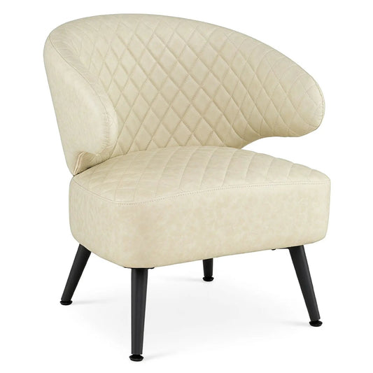 Mid Century Modern Accent Chair beige quilted upholstery diamond stitching and black legs on Tampa Home & Garden Store