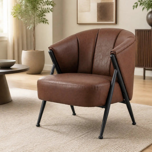 Accent chair DirectDeals brown faux leather with curved backrest and black metal legs on Tampa Home & Garden Store