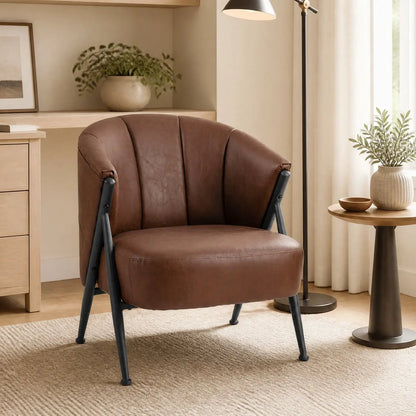 Mid Century Accent Chair With Curved Back Brown