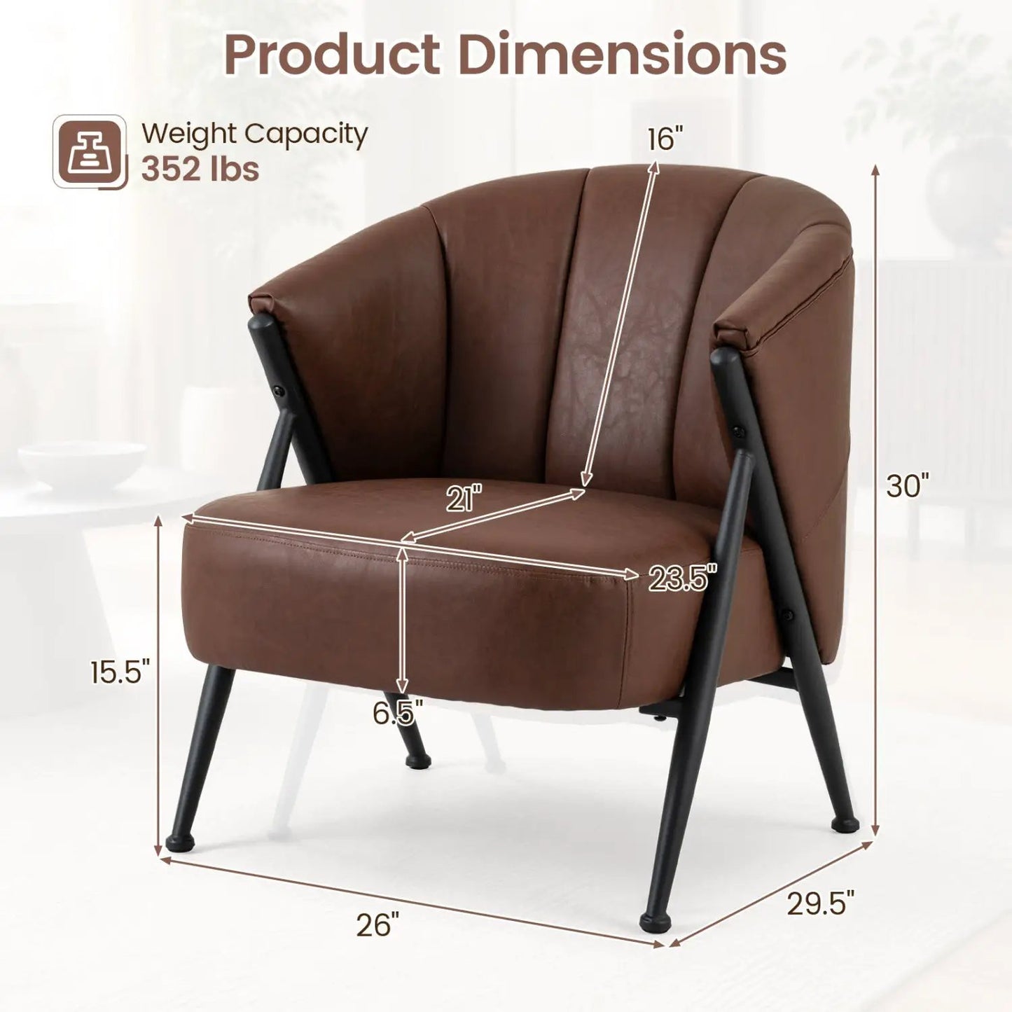 Mid Century Accent Chair With Curved Back Brown