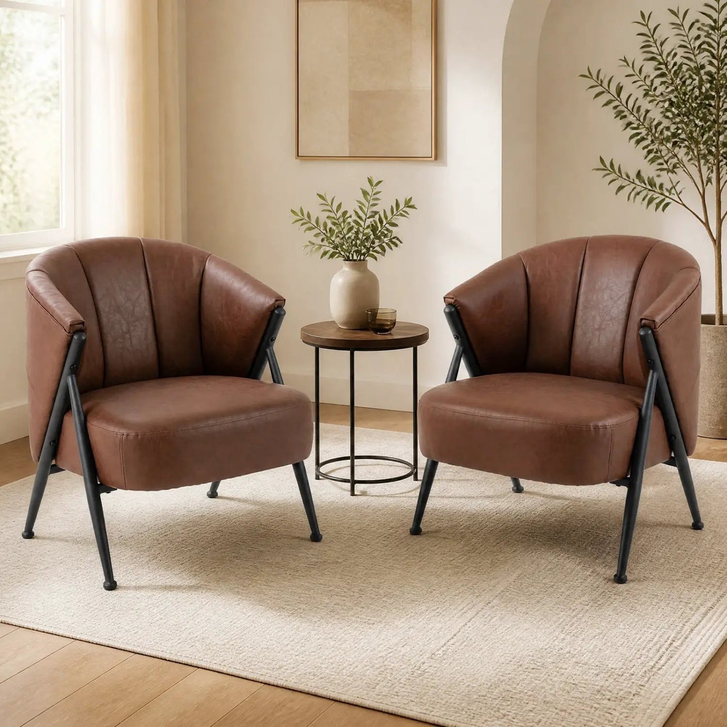 Mid Century Accent Chair With Curved Back Brown