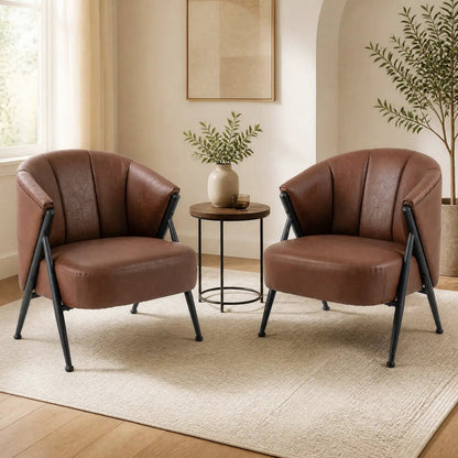 Mid Century Accent Chair With Curved Back Brown