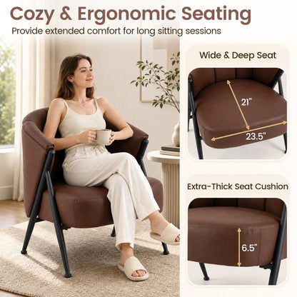 Mid Century Accent Chair With Curved Back Brown