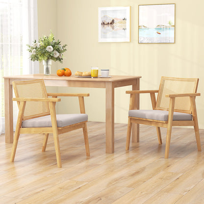Juego de 2 sillas decorativas modernas de mediados de siglo con respaldo de ratán transpirable - Natural