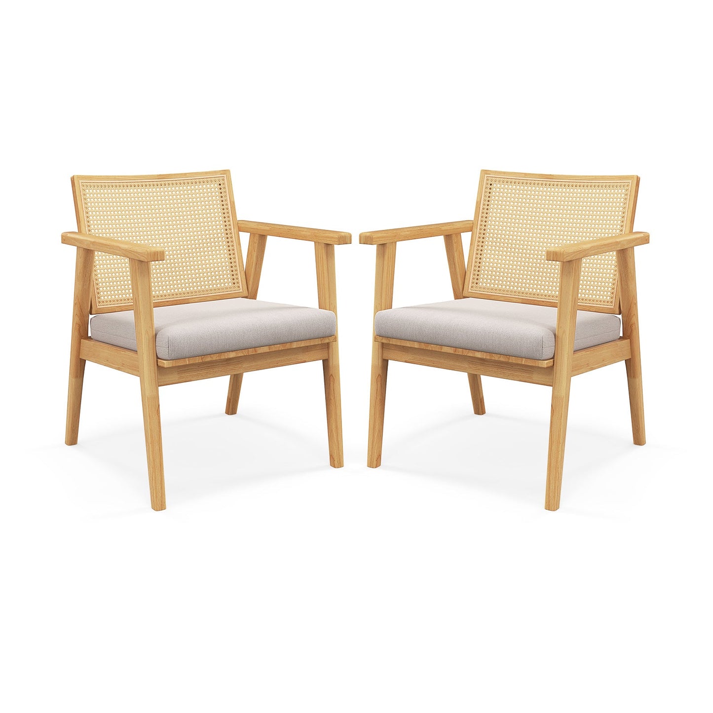 Juego de 2 sillas decorativas modernas de mediados de siglo con respaldo de ratán transpirable - Natural