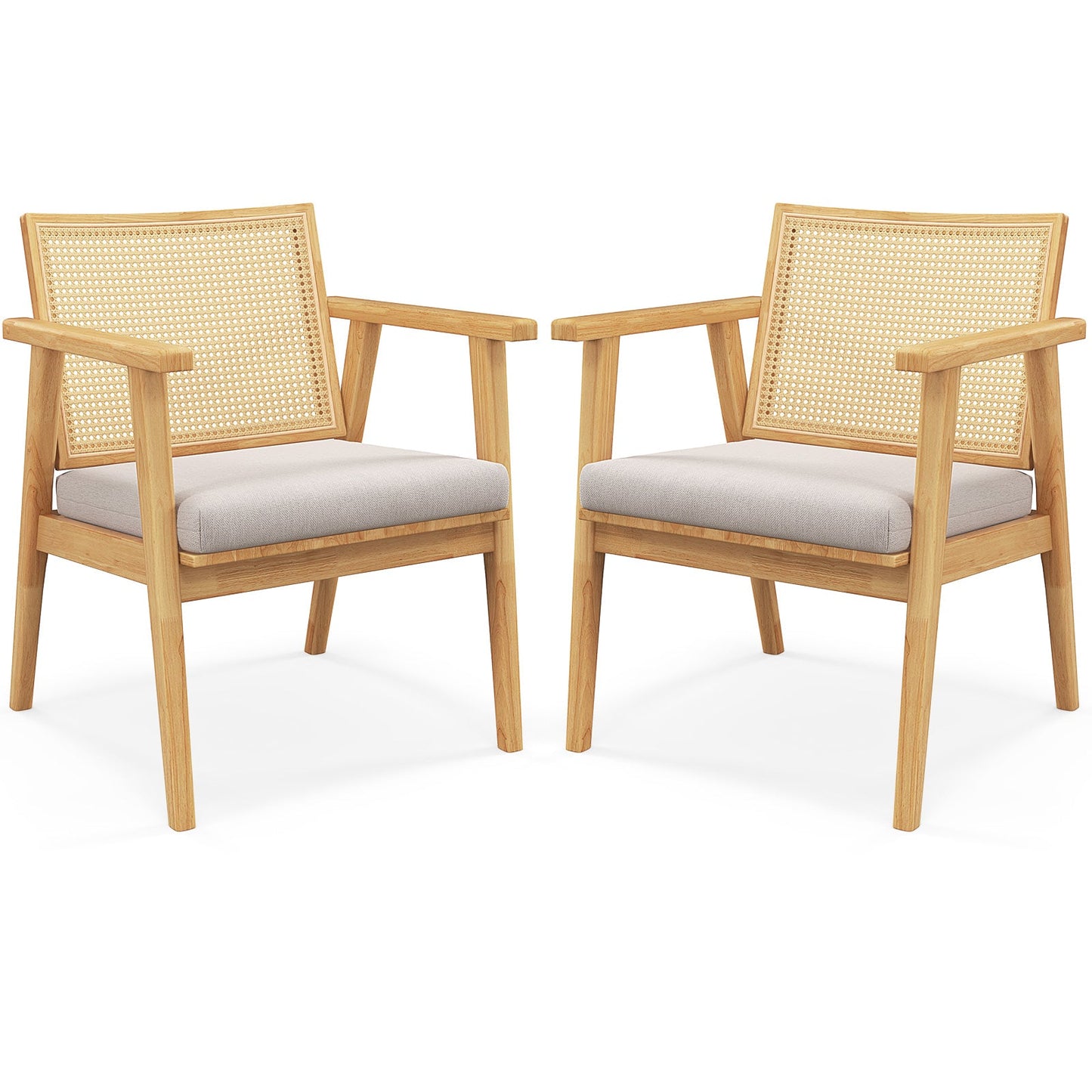 Juego de 2 sillas decorativas modernas de mediados de siglo con respaldo de ratán transpirable - Natural