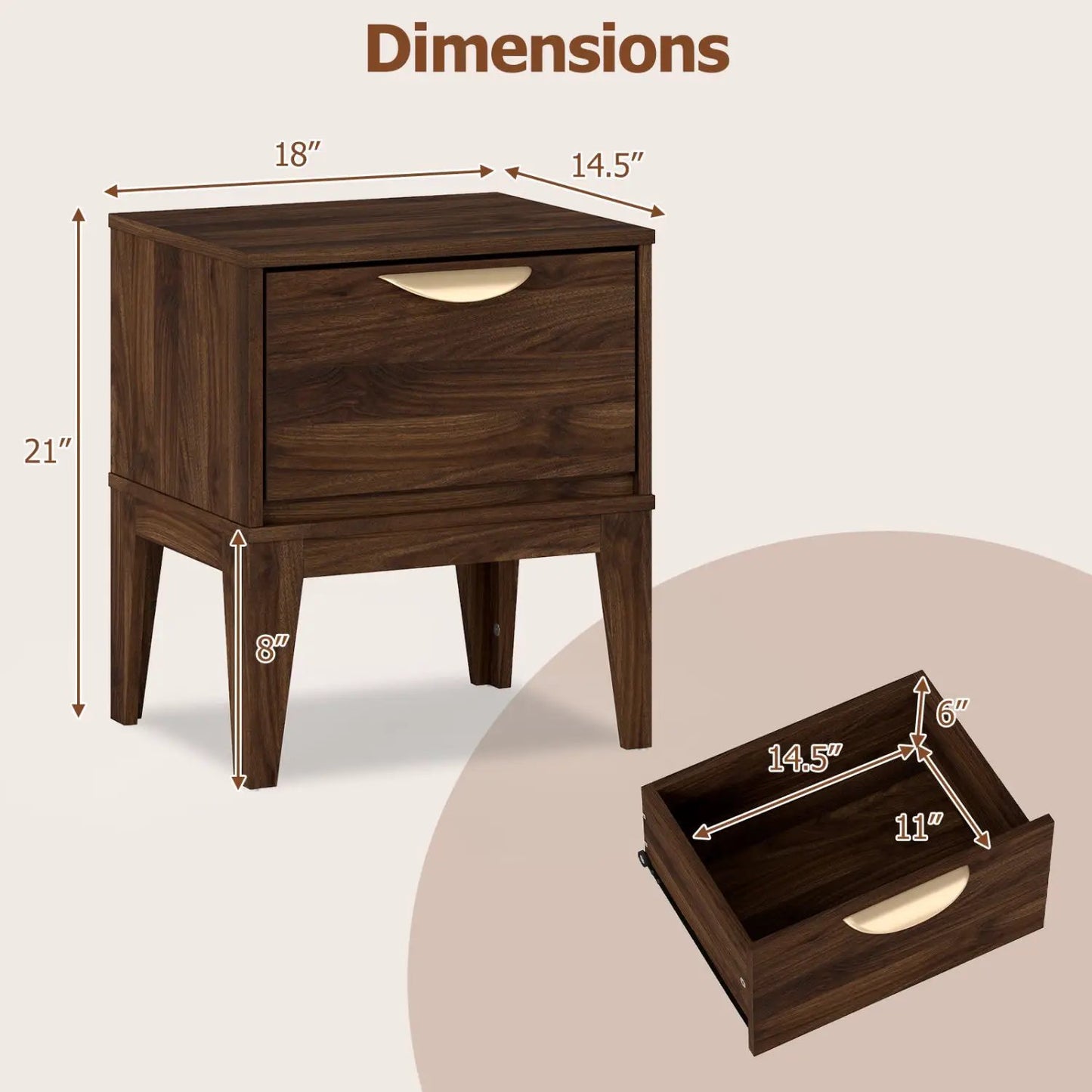 Mid Century Modern Bedside Table With Drawer