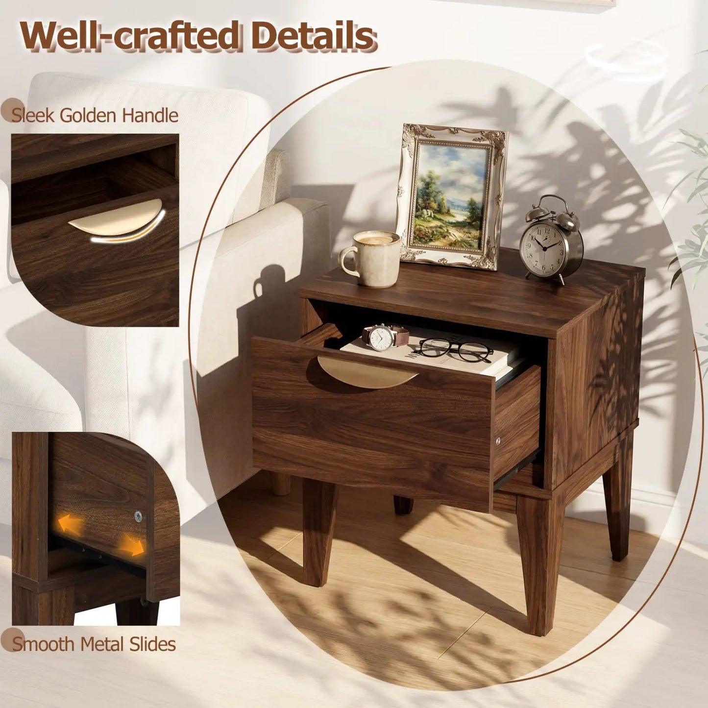 Mid Century Modern Bedside Table With Drawer