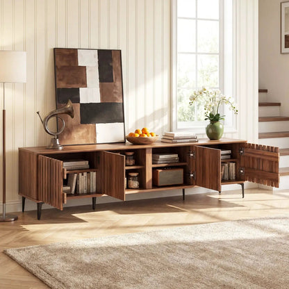 Mid Century Modern Entertainment Center with 4 Storage Cabinets for Living Room