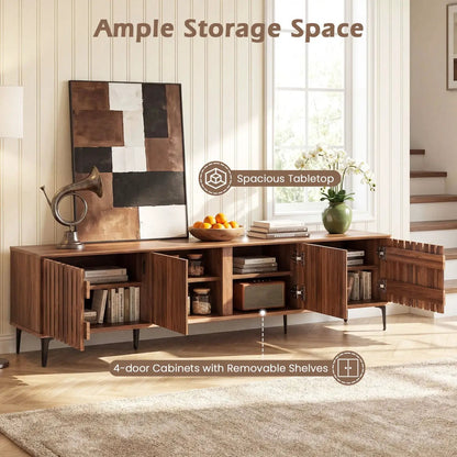 Mid Century Modern Entertainment Center with 4 Storage Cabinets for Living Room