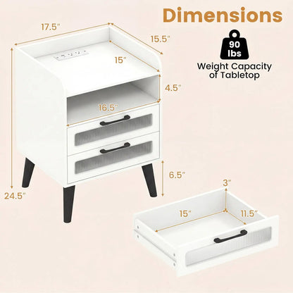 Nightstand with Charging Station and LED Lights