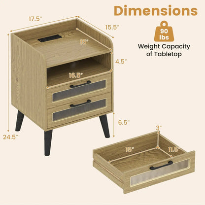 Nightstand with Charging Station and LED Lights