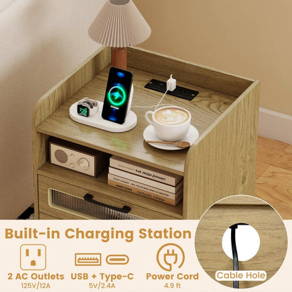 Nightstand with Charging Station and LED Lights