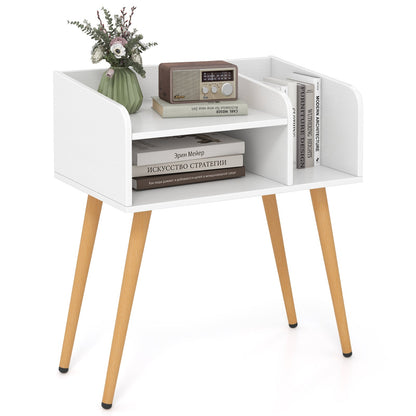 Mesita de Noche Mid Century Moderna con Estantes Abiertos - Marrón
