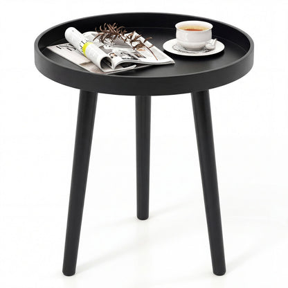 Mesa de centro redonda con bandeja de madera
