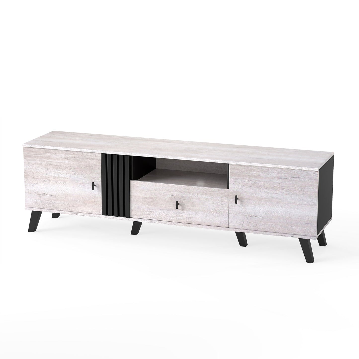 Mueble de TV de estilo moderno de mediados de siglo para televisores de 80 pulgadas - Roble