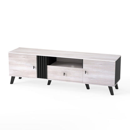 Mueble de TV de estilo moderno de mediados de siglo para televisores de 80 pulgadas - Roble
