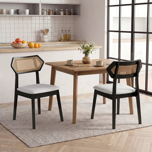 DirectDeals Mid Century Rattan Dining Chairs set of 2 with wood frame, black legs, woven backs on Tampa Home & Garden Store