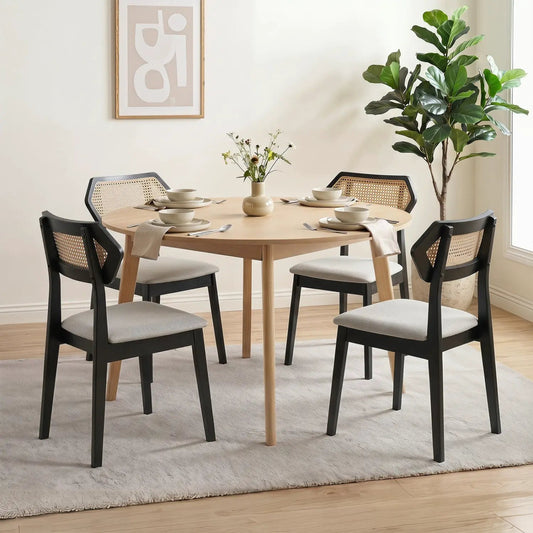 Mid Century Rattan Dining Chairs set of 2 with wood frame, black legs woven backrests on Tampa Home & Garden Store