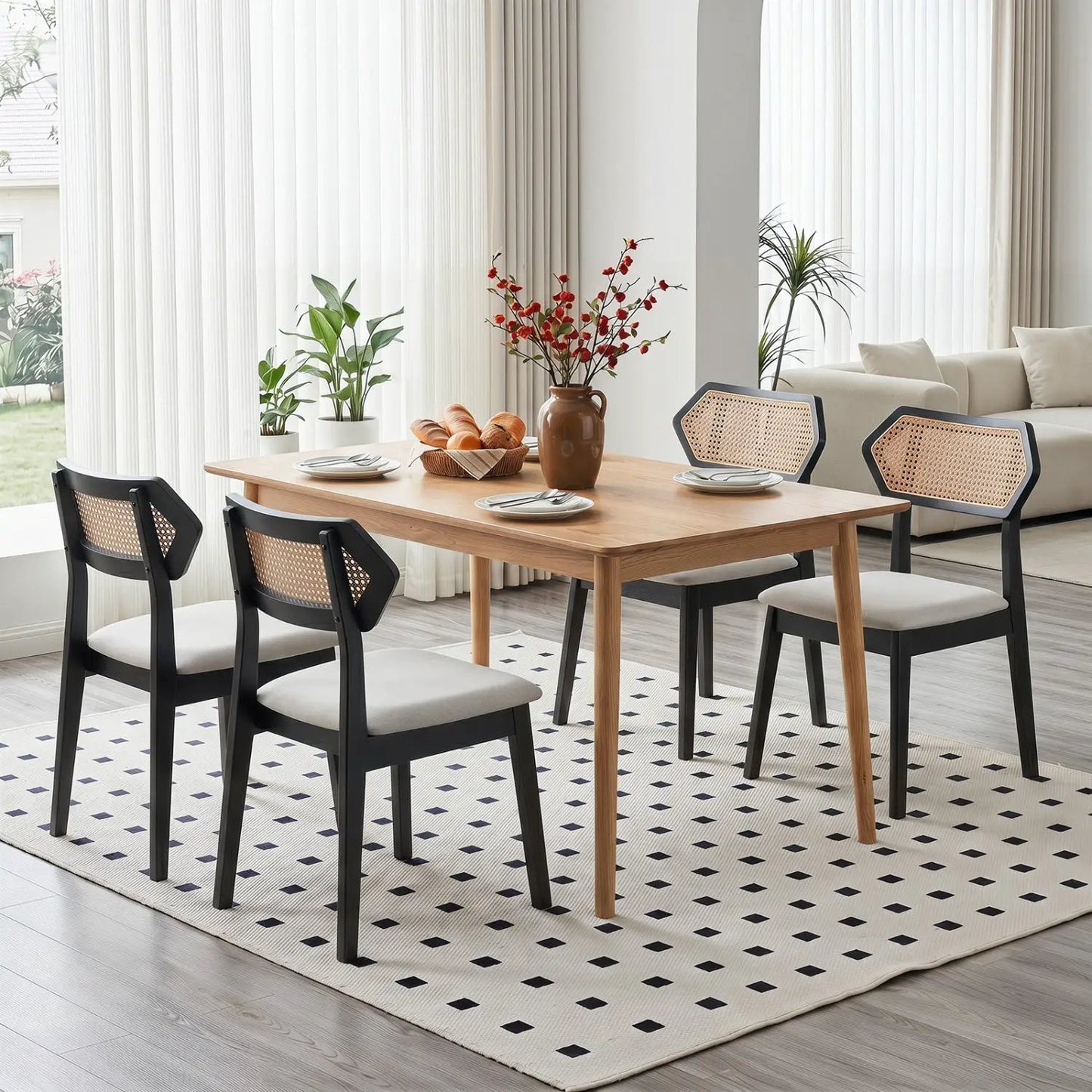 Mid Century Rattan Dining Chairs Set of 2
