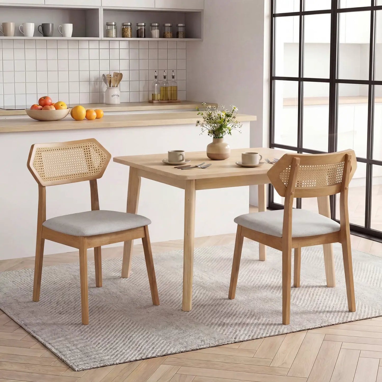 Mid Century Rattan Dining Chairs Set of 2