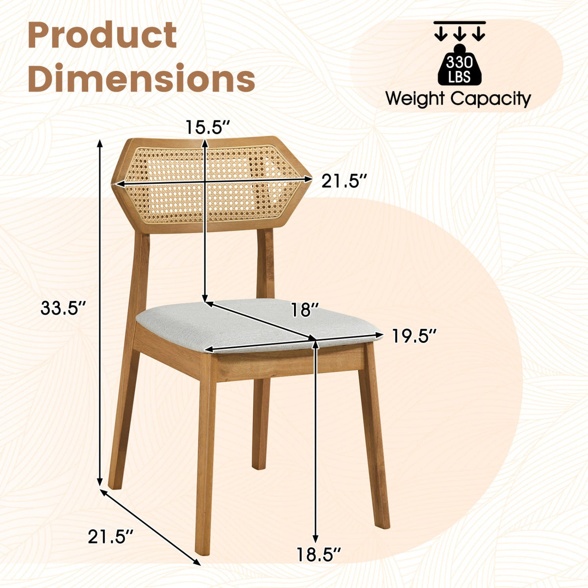 Rattan Dining Chairs Set of 4 DirectDeals Curved Back, natural wood frame, grey cushions on Tampa Home & Garden Store