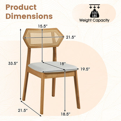 Rattan Dining Chairs Set of 4 DirectDeals Curved Back, natural wood frame, grey cushions on Tampa Home & Garden Store