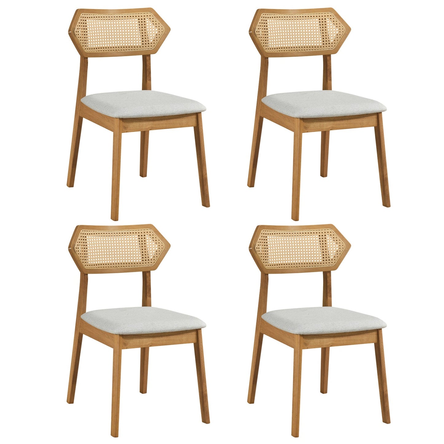 Rattan dining chairs set of 4 with curved backs, wood frame, light gray cushions DirectDeals on Tampa Home & Garden Store