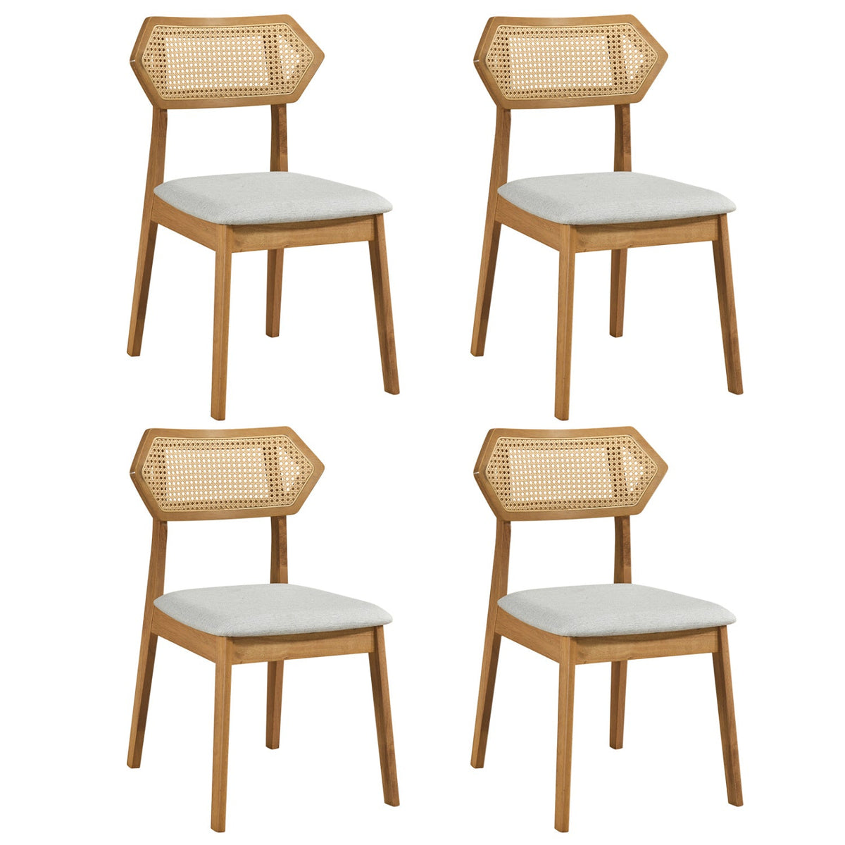 Rattan dining chairs set of 4 with curved backs, wood frame, light gray cushions DirectDeals on Tampa Home & Garden Store