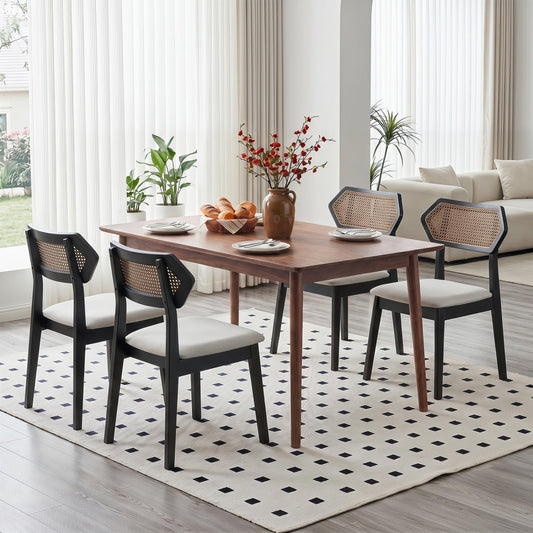 Rattan Dining Chairs set of 4 with curved backs, black frames, white cushions DirectDeals on Tampa Home & Garden Store