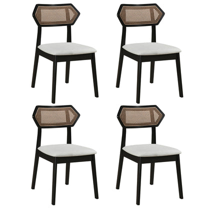 Rattan dining chairs set of 4 with curved backrests, black frames and light gray cushions on Tampa Home & Garden Store