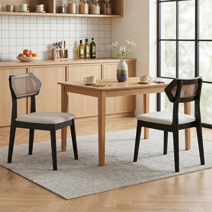 Rattan dining chairs set of 4 with curved backs, black frames and woven cane backs on Tampa Home & Garden Store