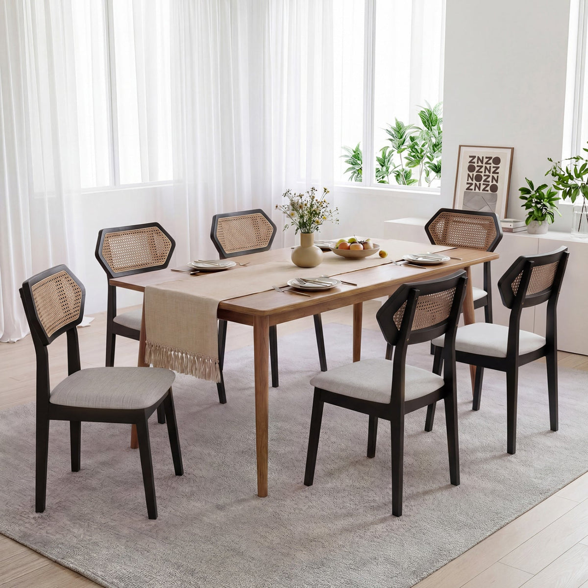 Rattan dining chairs set of 4 with curved back, black frames and natural cane DirectDeals on Tampa Home & Garden Store