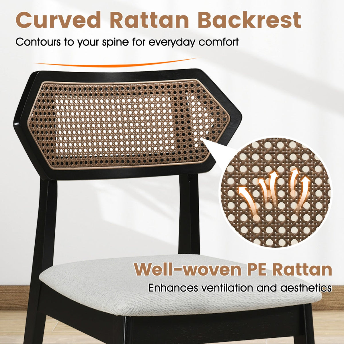 Rattan Dining Chairs Set of 4 DirectDeals curved back black frame PE rattan backrest on Tampa Home & Garden Store