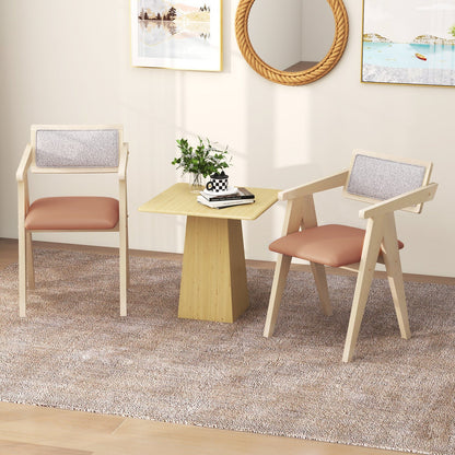 Sillones decorativos de madera de mediados de siglo con cojines de asiento de piel sintética, juego de 2 - Beige
