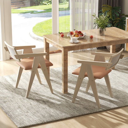 Sillones decorativos de madera de mediados de siglo con cojines de asiento de piel sintética, juego de 2 - Beige