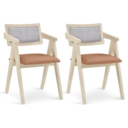Sillones decorativos de madera de mediados de siglo con cojines de asiento de piel sintética, juego de 2 - Beige