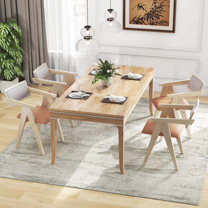 Sillones decorativos de madera de mediados de siglo con cojines de asiento de piel sintética, juego de 2 - Beige