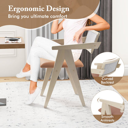 Sillones decorativos de madera de mediados de siglo con cojines de asiento de piel sintética, juego de 2 - Beige