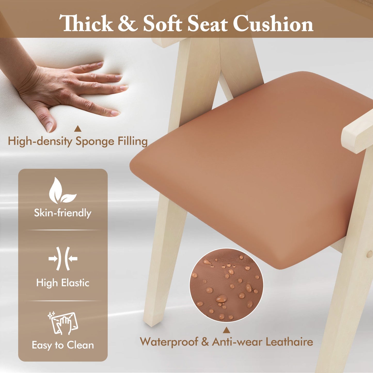 Sillones decorativos de madera de mediados de siglo con cojines de asiento de piel sintética, juego de 2 - Beige