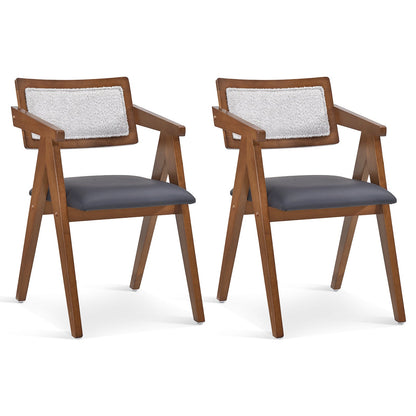 Sillones decorativos de madera de mediados de siglo con cojines de asiento de piel sintética, juego de 2 - Beige