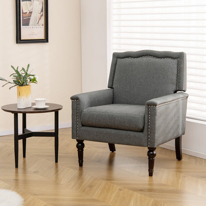 Sillón moderno de mediados de siglo tapizado en tela de lino con cojín - Gris