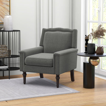 Sillón moderno de mediados de siglo tapizado en tela de lino con cojín - Gris