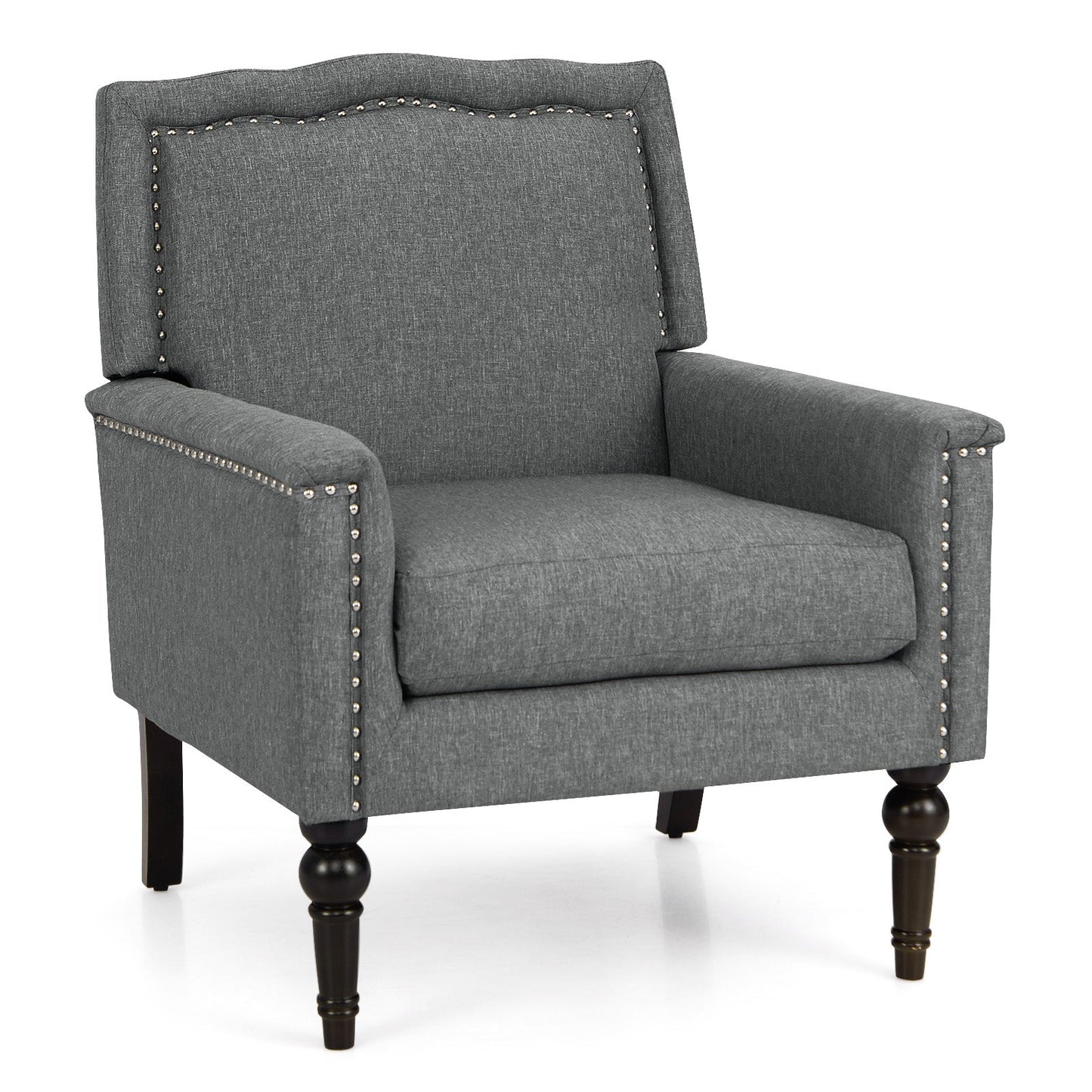 Sillón moderno de mediados de siglo tapizado en tela de lino con cojín - Gris