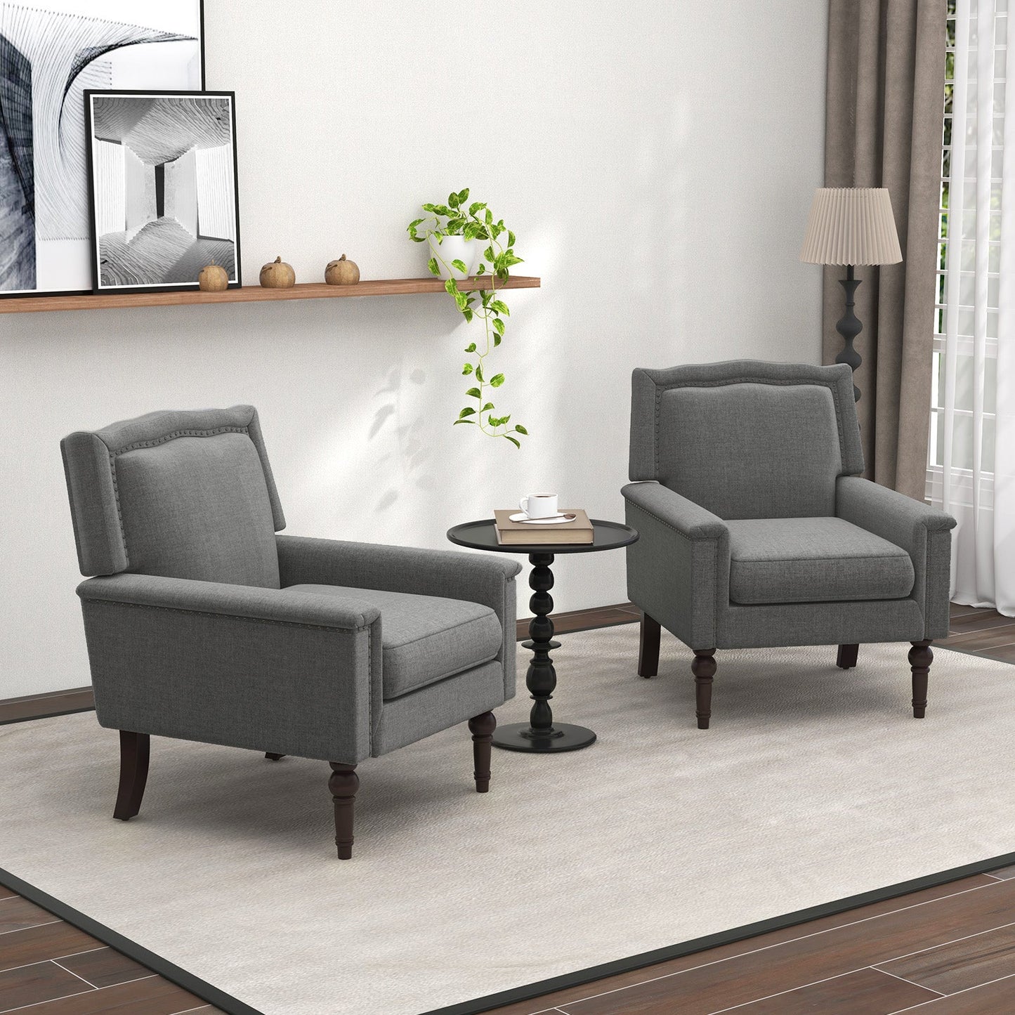 Sillón moderno de mediados de siglo tapizado en tela de lino con cojín - Gris
